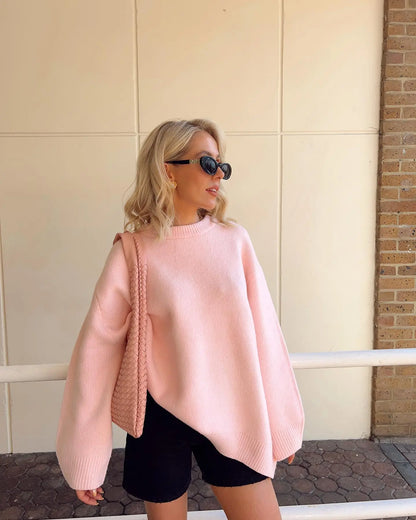 Nouveau Pull Trendy Rose Claire à Col Rond