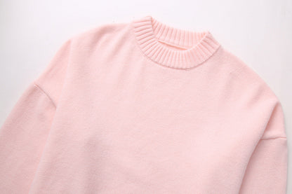 Nouveau Pull Trendy Rose Claire à Col Rond